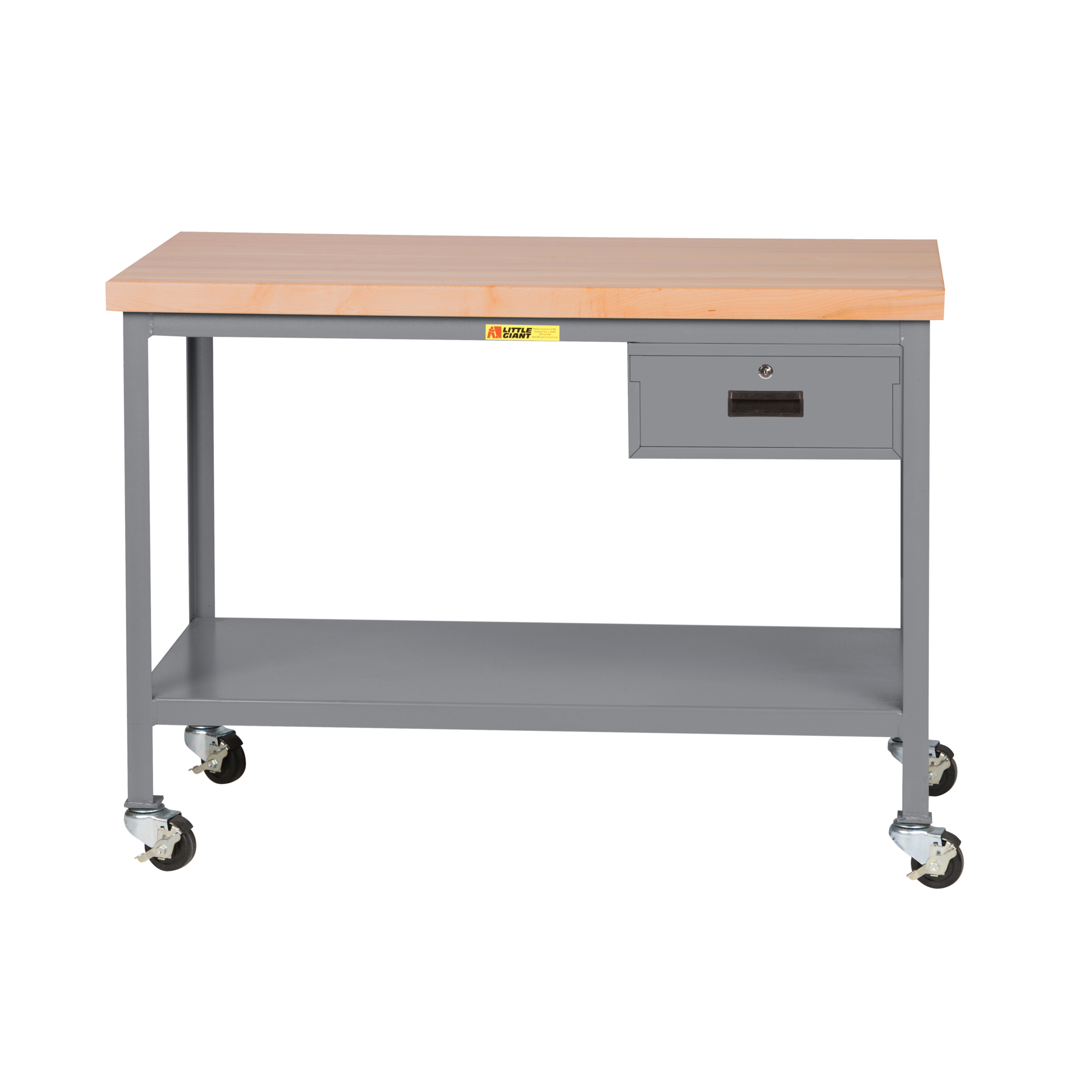 Little Giant Mobile Butcher Block Top Table - 30in. x 72in., 1000-Lb. Capacity, 35in. Height, 3in. Rubber Wheels, Locking Drawer, Model# WTS-3072-3R-DR